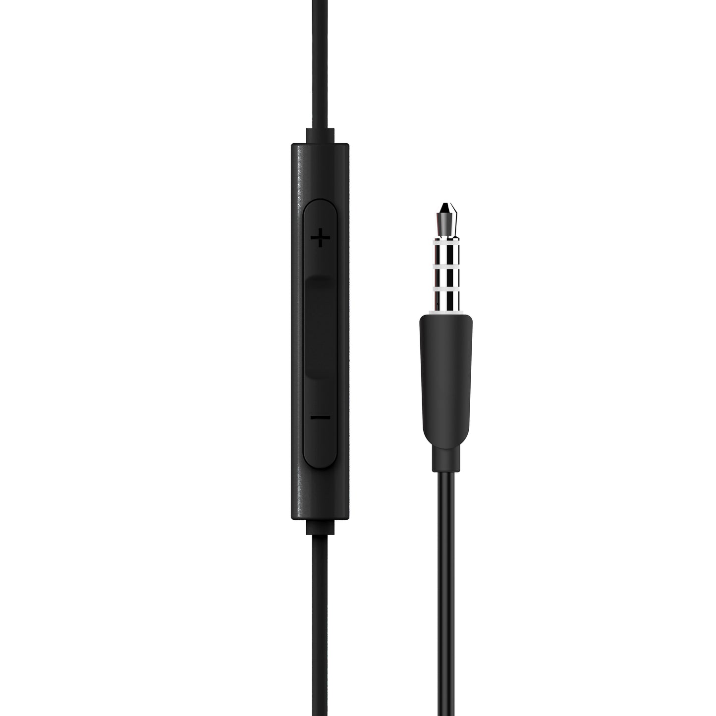 Primer plano del control de volumen y conector de 3.5 mm de los auriculares Edifier P205