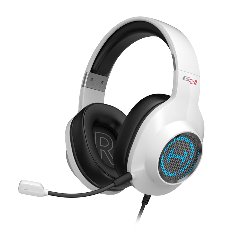 Auricular gamer Edifier G2 II en color blanco con micrófono y luz LED azul