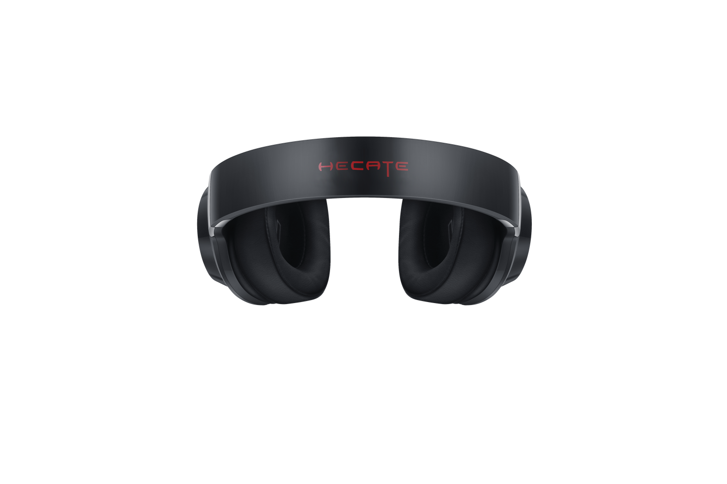 Detalle superior del arco de los auriculares Edifier G2 II negro con logo HECATE