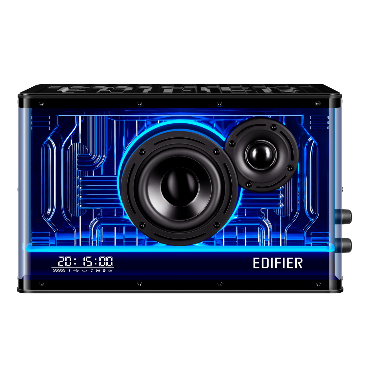 Parlante Edifier QD35 con luces RGB y diseño frontal tipo grilla digital