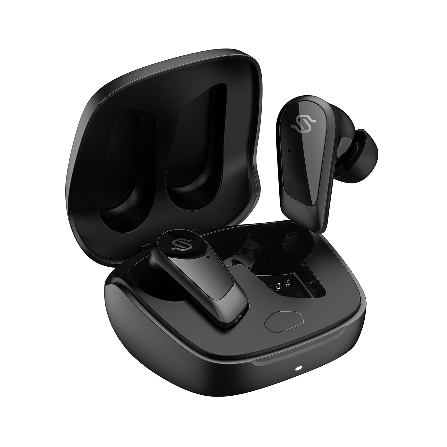 Auricular Edifier S10 parcialmente levantado del estuche de carga