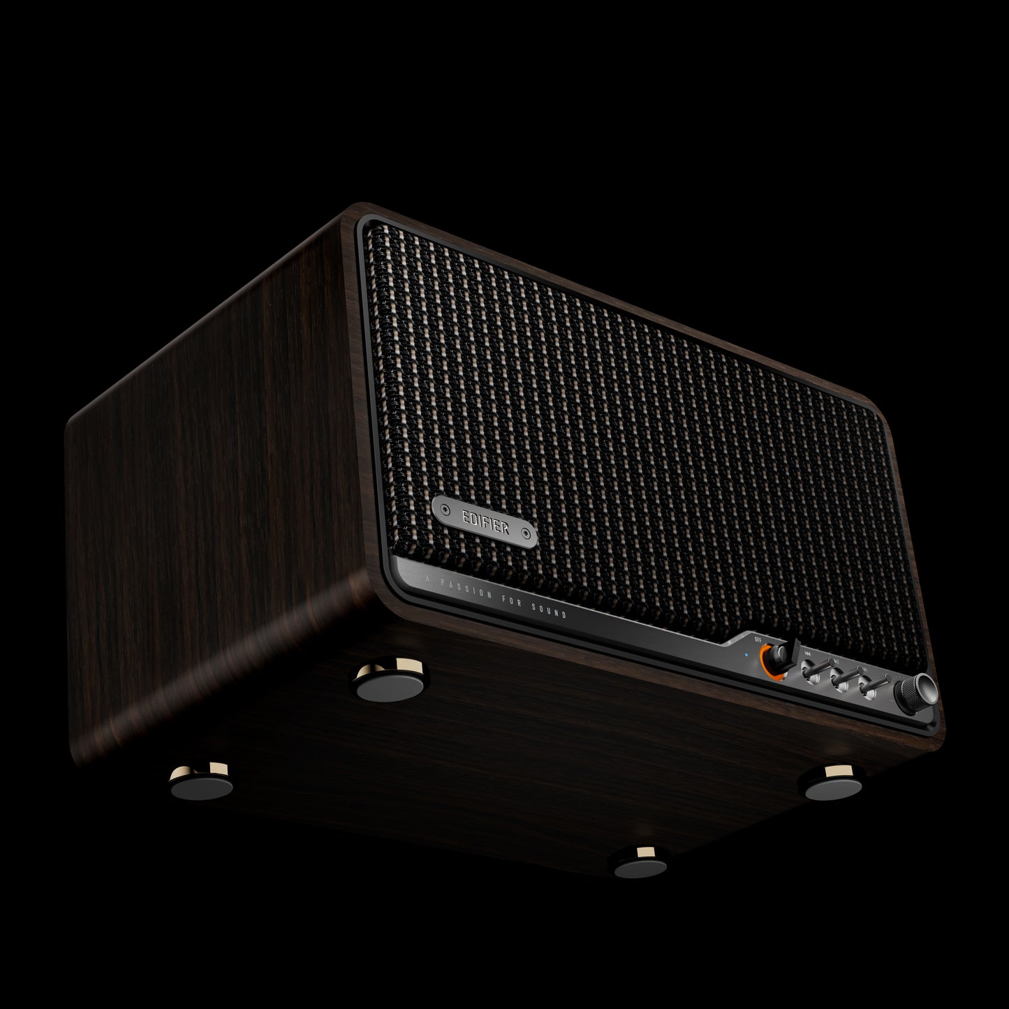 Altavoz inalámbrico Edifier S300 visto desde abajo mostrando la base.