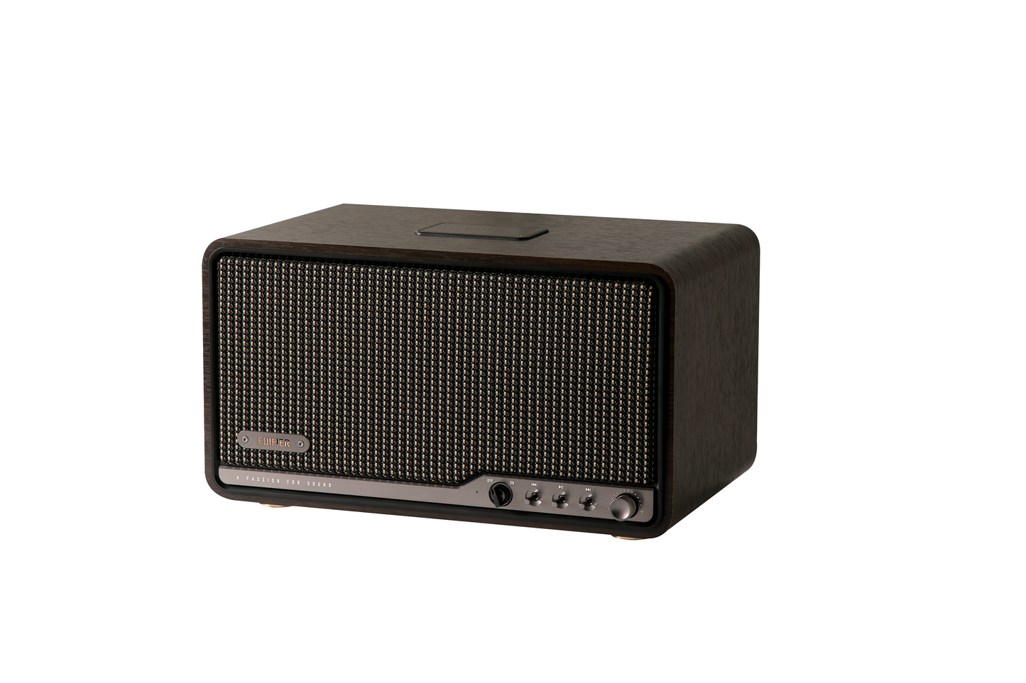 Altavoz inalámbrico Edifier S300 vista lateral derecha en color nogal negro.