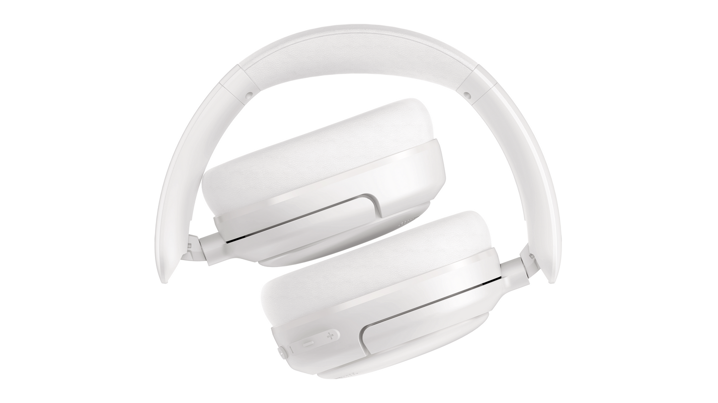 Auriculares Edifier W800BT SE blancos plegados, vista lateral mostrando controles