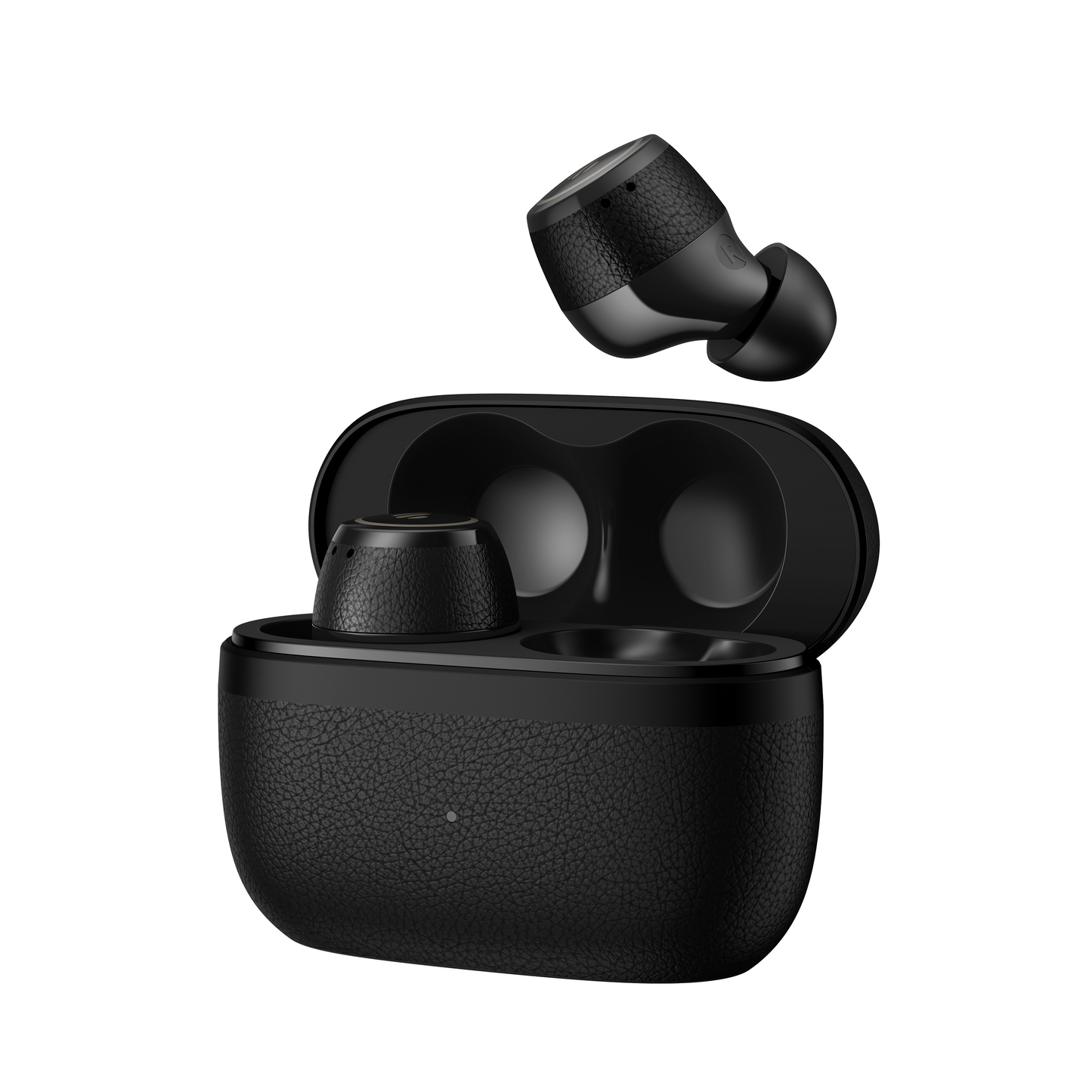 Vista superior de estuche abierto con auriculares Edifier X3s