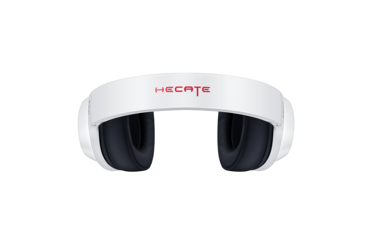 Vista del arco superior de los Edifier G2 II en blanco con logo HECATE