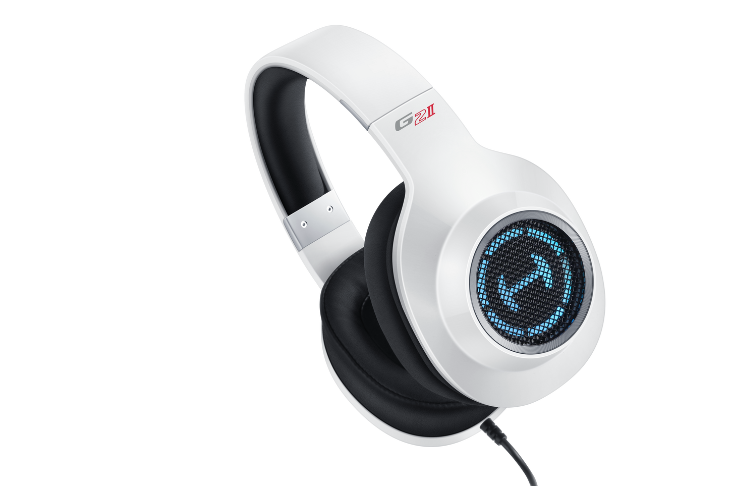 Auriculares Edifier G2 II color blanco con LED azul, diseño envolvente

