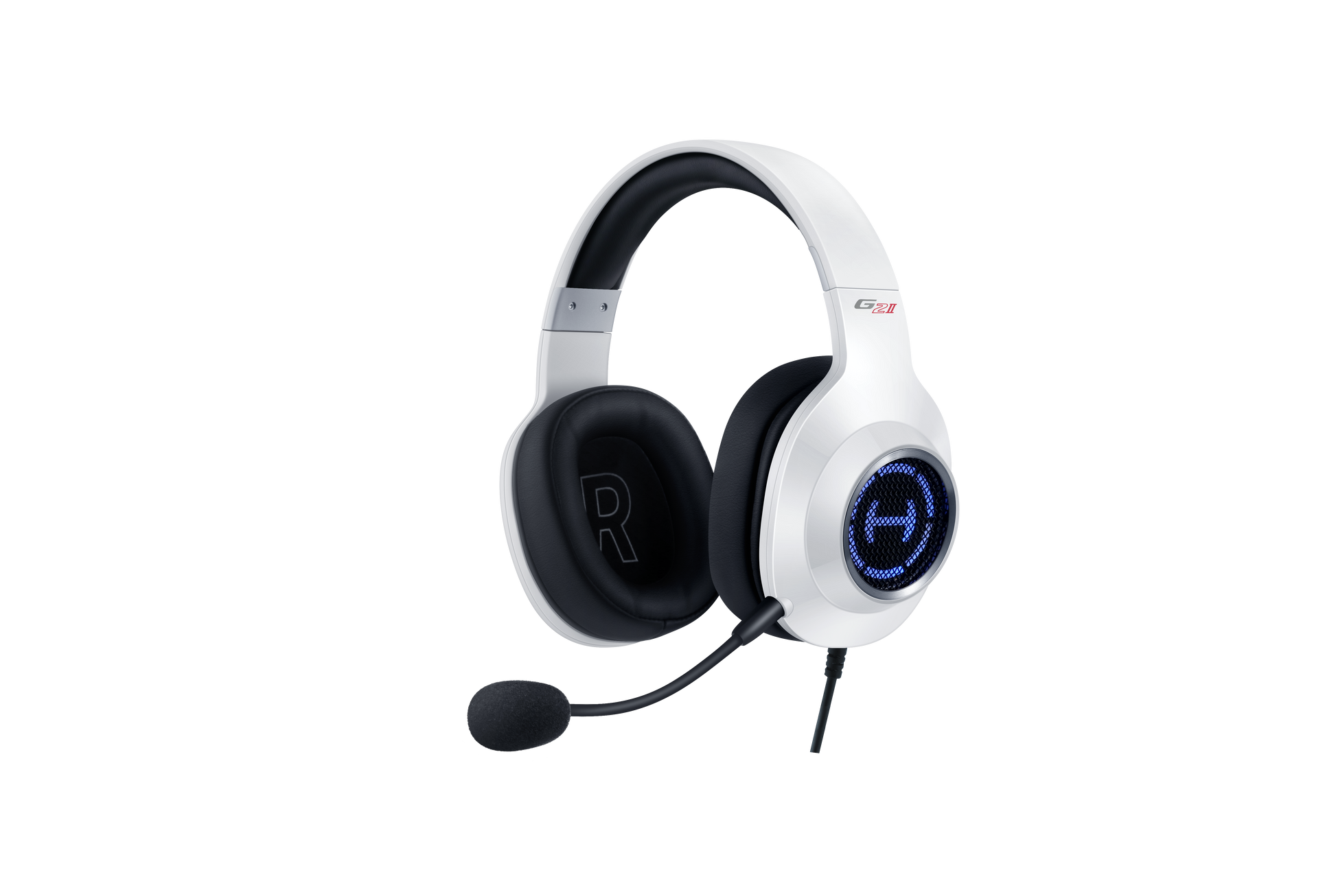 Auriculares Edifier G2 II blancos con micrófono extendido, vista completa