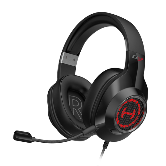 Auricular gamer Edifier G2 II en color negro con micrófono desmontable y luz LED roja