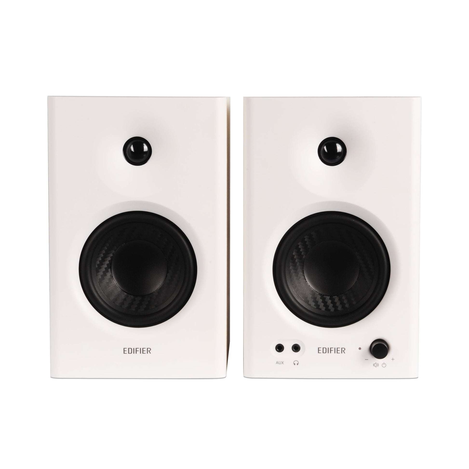 Monitores de estudio Edifier MR4 en vista frontal con acabado blanco mate
