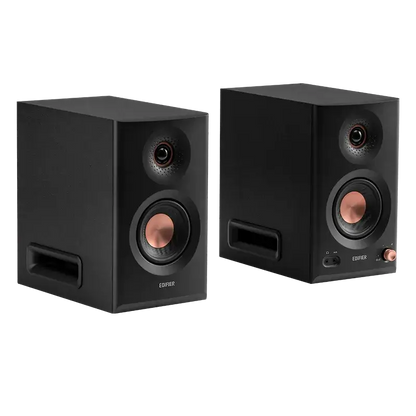 Edifier MR5 negro – par de monitores vista en ángulo derecho con puertos laterales