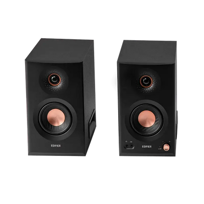Edifier MR5 negro – par de monitores de estudio 5 pulgadas tri‑amplificados vista frontal.