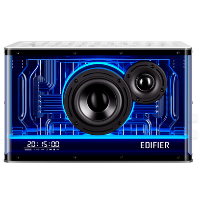 Parlante Edifier QD35 con luces RGB y diseño frontal tipo grilla digital