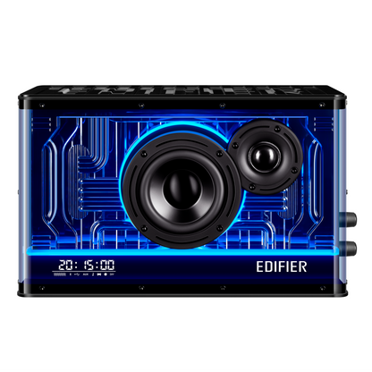 Parlante Edifier QD35 con luces RGB y diseño frontal tipo grilla digital