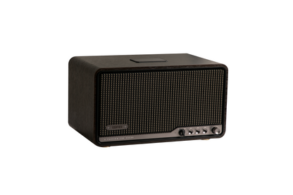 Altavoz inalámbrico Edifier S300 vista lateral izquierda en color nogal negro.