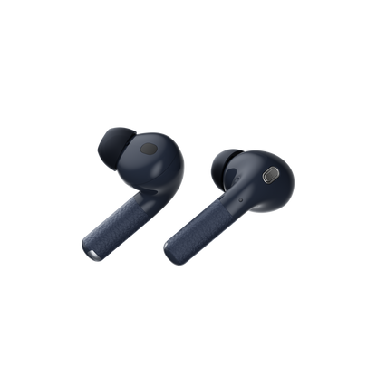 Auriculares Edifier W260NC azul levemente inclinados vistos en ángulo diagonal