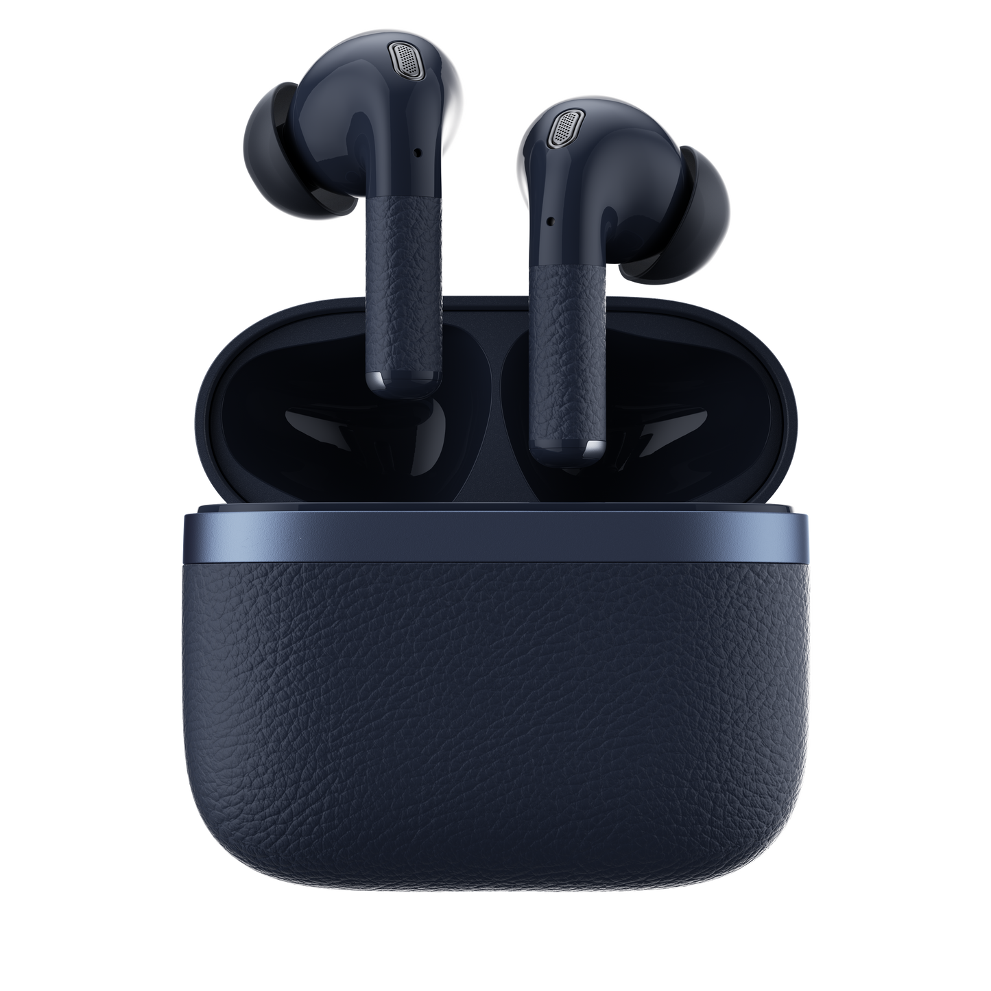 Vista frontal de auriculares Edifier W260NC azul en estuche abierto